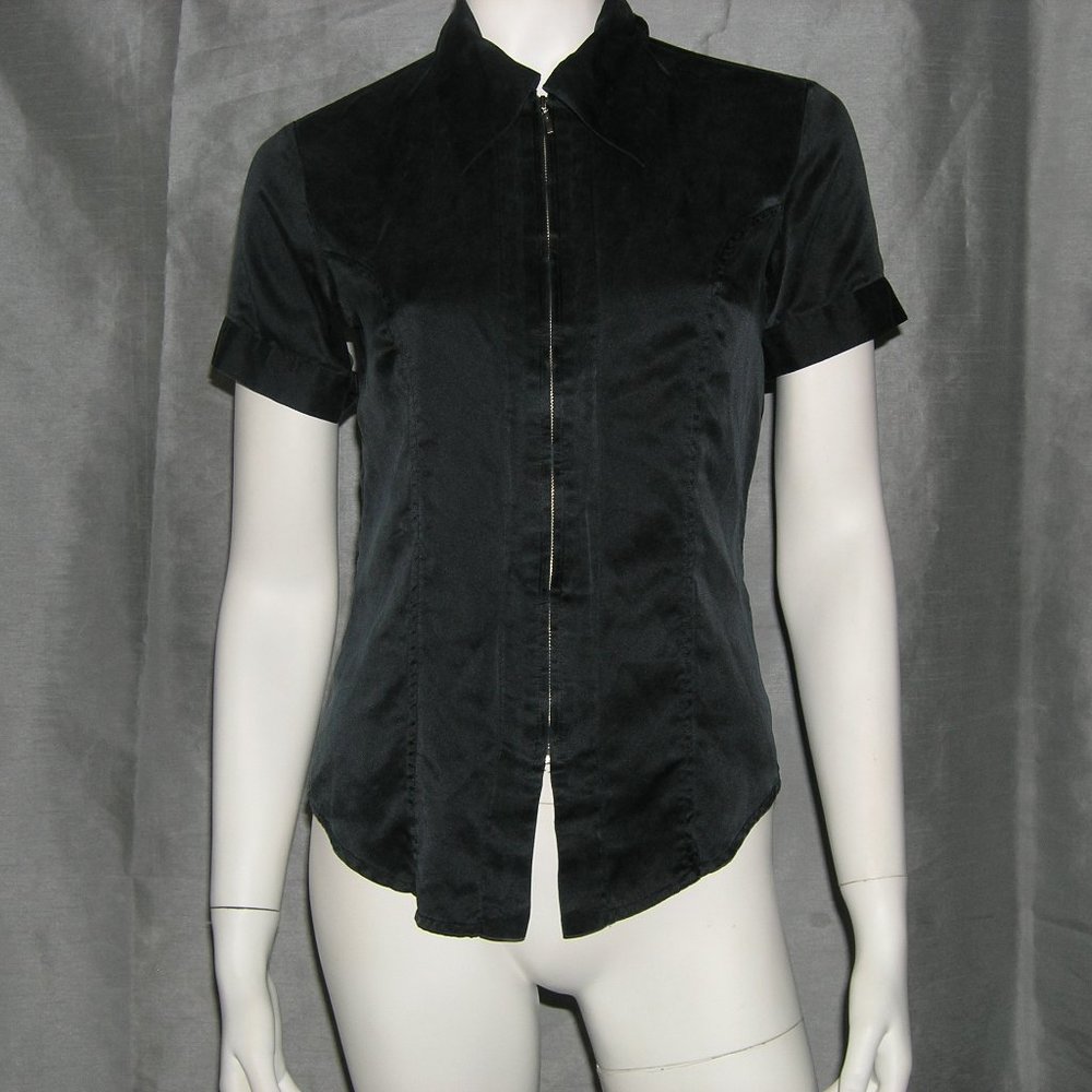 EXPRESS | Silk Short Sleeve Zip front Shirt